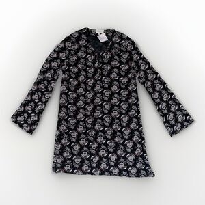 New EVERLY Tunic Shift Dress‎ sz S Long Sleeve Floral Tassels Lace Up Neck Black